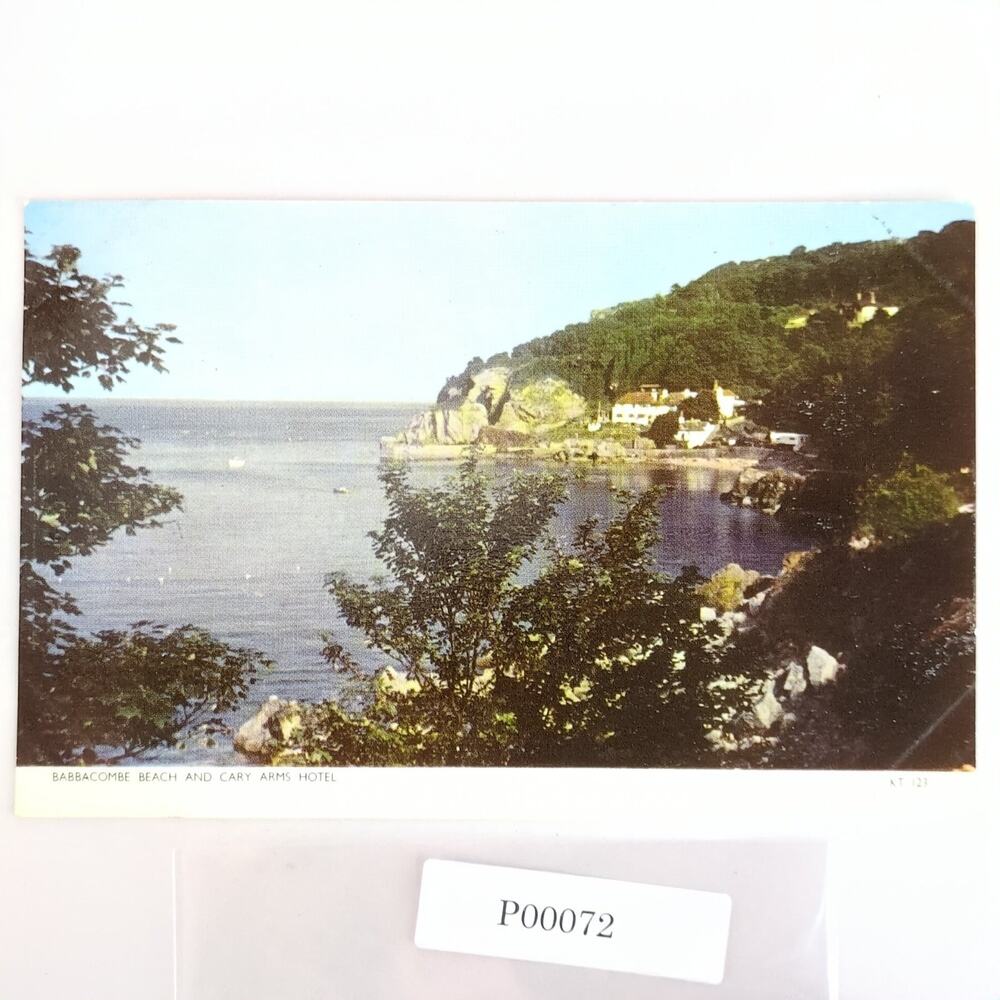 Vintage 1950s Postcard Babbacombe Beach Cary Arms Hotel Torquay Devon England